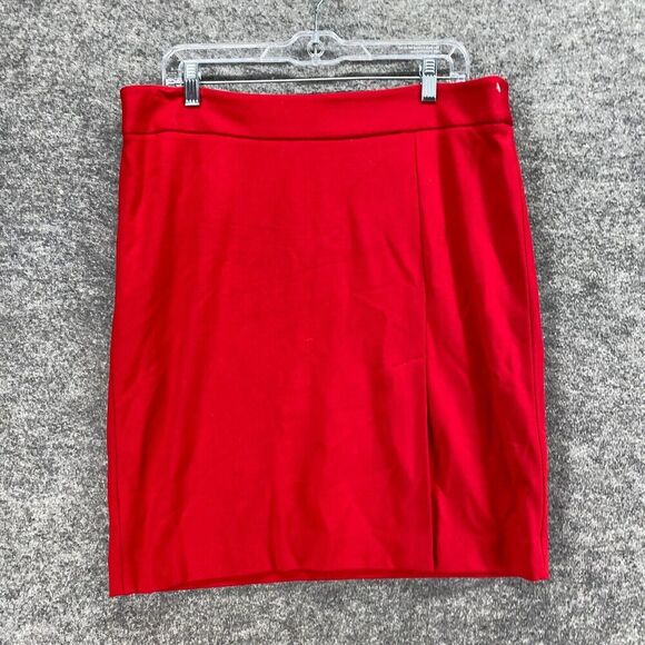 Cache Skirt Women 14 Red A-Line Midi Zipper Mid Rise Lined Rayon Casual Solid - Picture 4 of 8